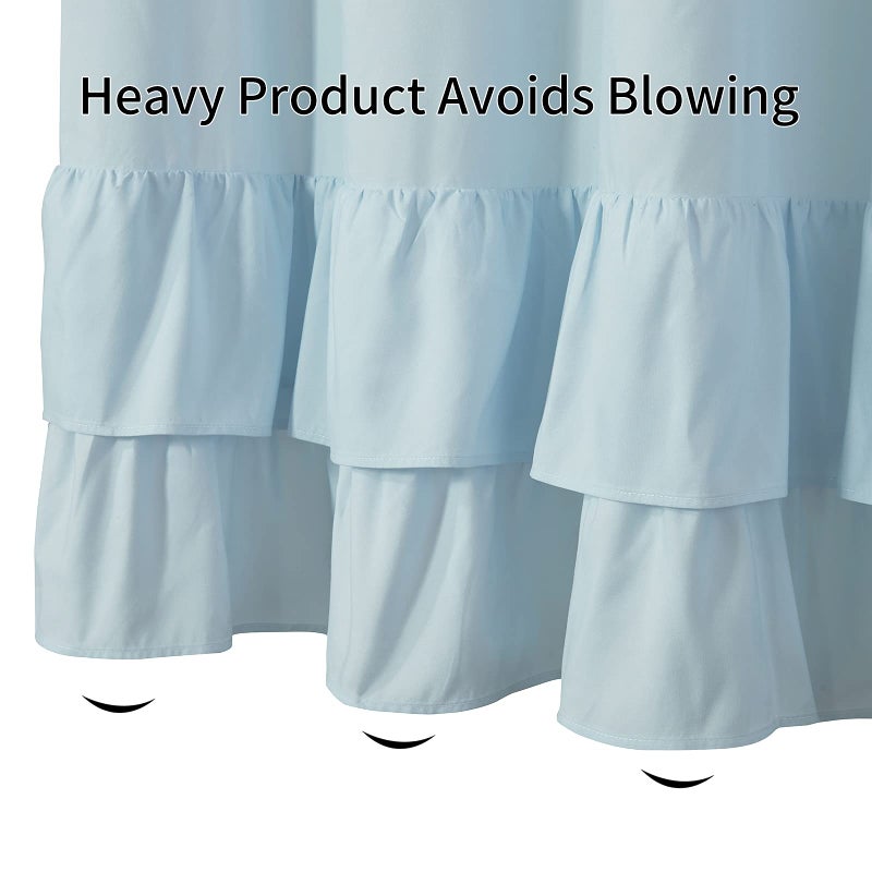 YOSTEV Light Blue Ruffle Shower Curtain Farmhouse Fabric Cloth Shower Curtains for Bathroom 72x72 Inches,Standard Size - Image 5